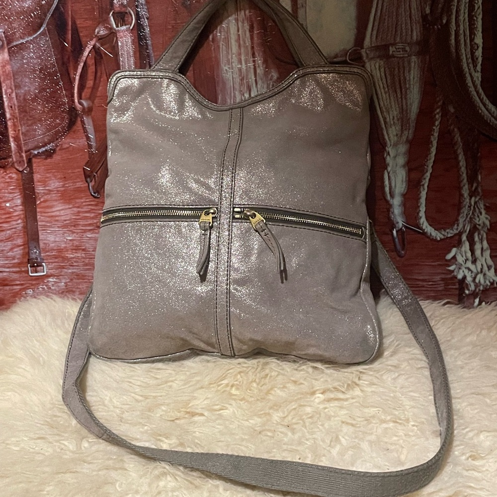 Fossil Explorer sparkly XL leather bag